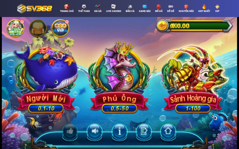 Sảnh bắn cá sống động đầy hấp dẫn của SV368