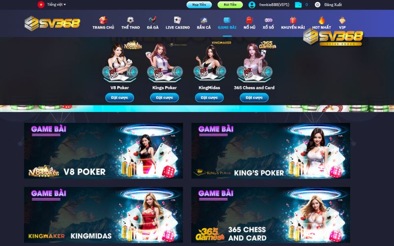 Giao diện Game bài SV368 hiện đại và dễ sử dụng cho anh em