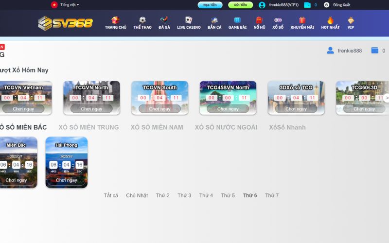 Giao diện game xổ số SV368 đẳng cấp